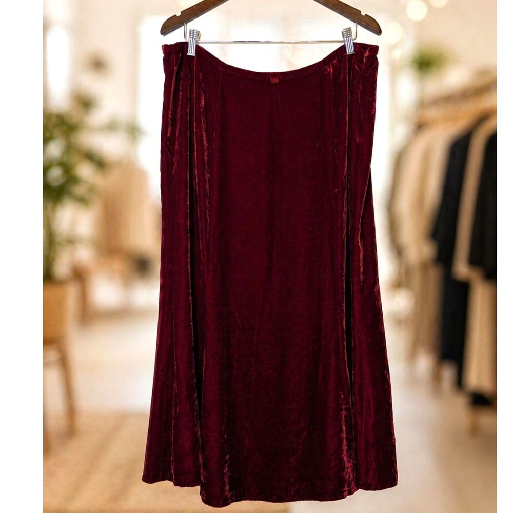 Vintage Eileen Fisher Velvet Skirt XL, Silk Blend Burgundy Cocktail Party Whimsi - Picture 2 of 6